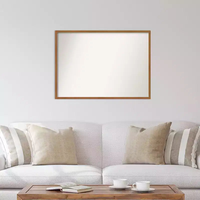 Miroir mural étroit en bois clair 39"x28", sans biseau, finition rustique vieillie