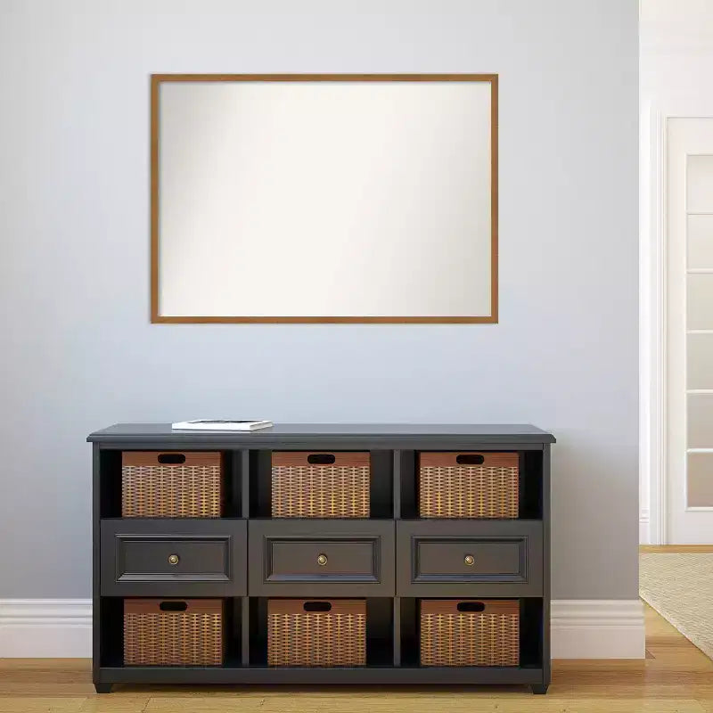 Miroir mural étroit en bois clair 39"x28", sans biseau, finition rustique vieillie