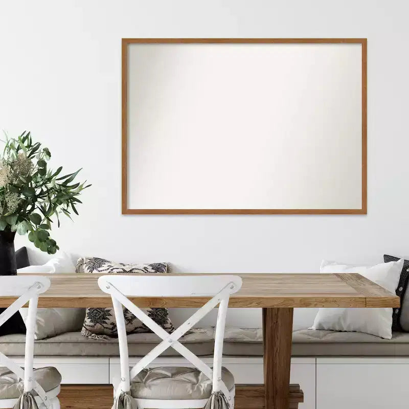 Miroir mural étroit en bois clair 39"x28", sans biseau, finition rustique vieillie