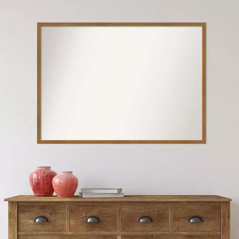 Miroir mural étroit en bois clair 39"x28", sans biseau, finition rustique vieillie