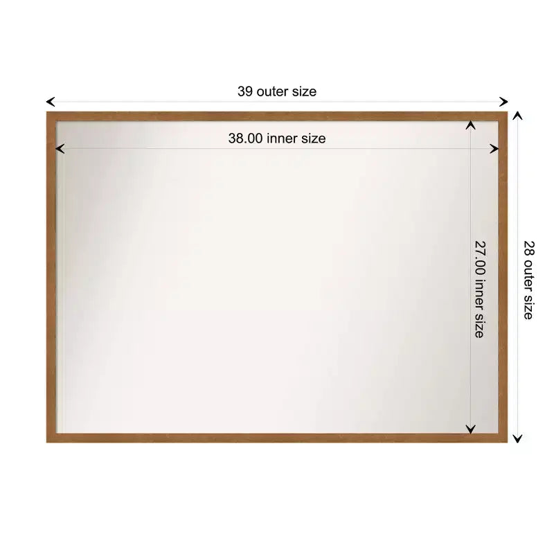 Miroir mural étroit en bois clair 39"x28", sans biseau, finition rustique vieillie
