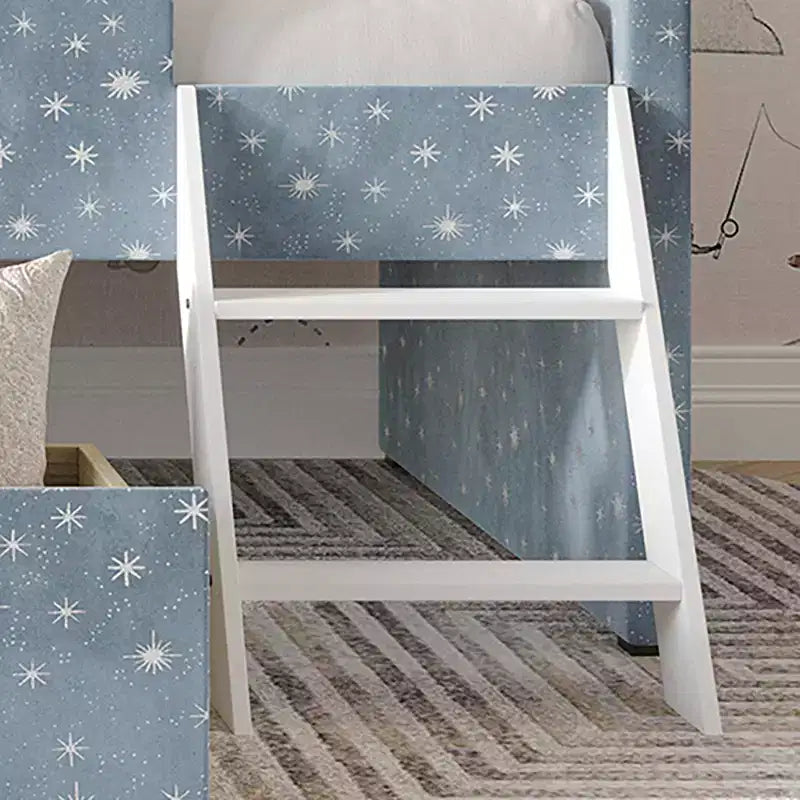 Lit mezzanine double en velours avec toboggan, échelle, garde-corps et tiroir de rangement, pour enfants