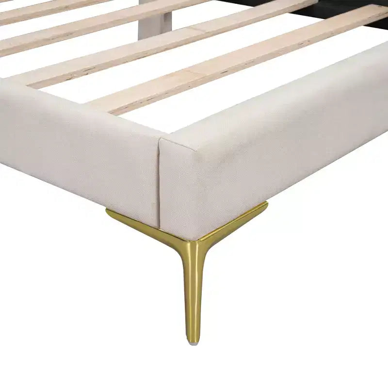 Lit de repos capitonné en lin double/grand format avec tête de lit, accoudoir et pieds de support