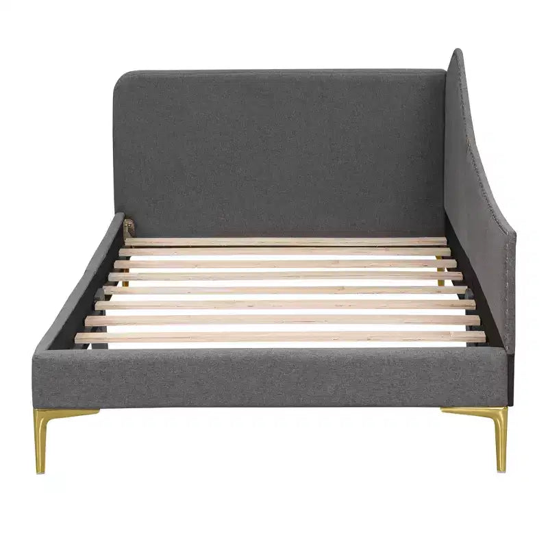 Lit de repos capitonné en lin double/grand format avec tête de lit, accoudoir et pieds de support