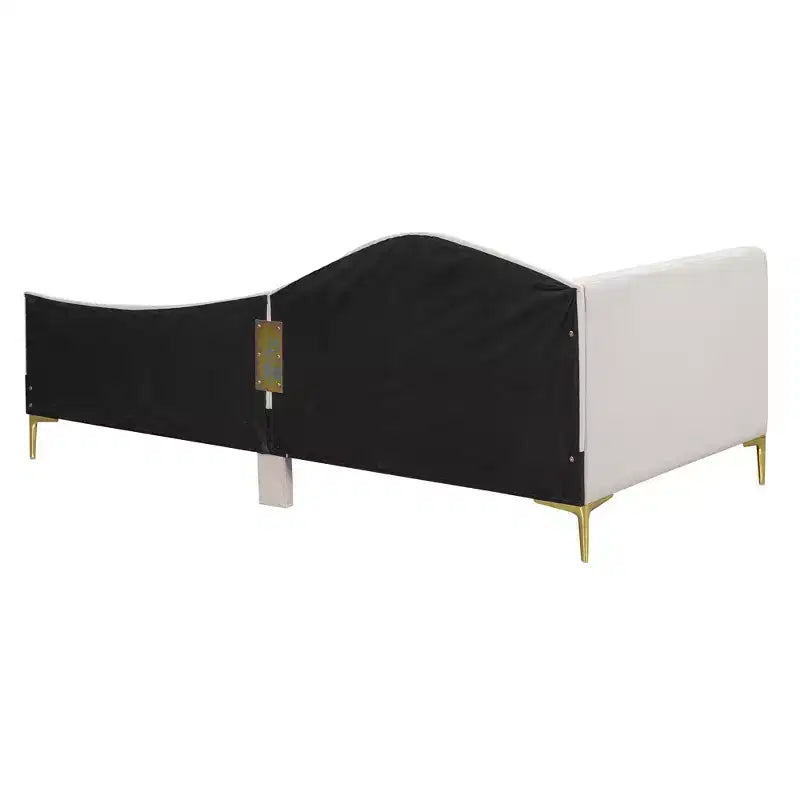Lit de repos capitonné en lin double/grand format avec tête de lit, accoudoir et pieds de support