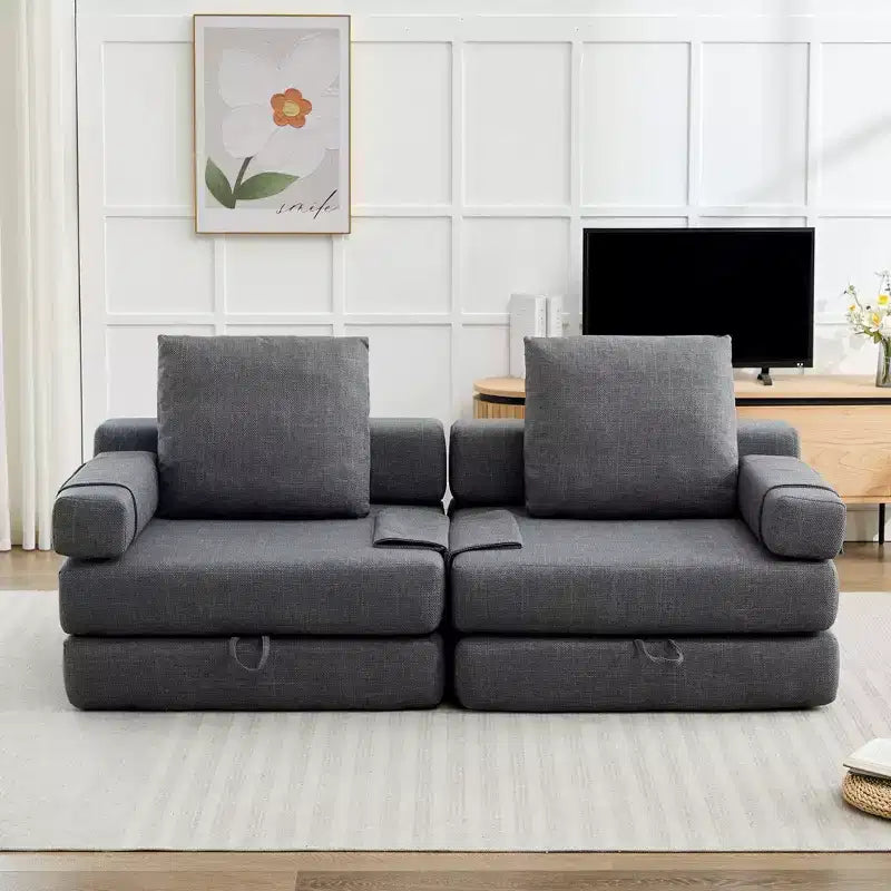 Chaise-lit convertible pliable avec accoudoirs amovibles et housse lavable