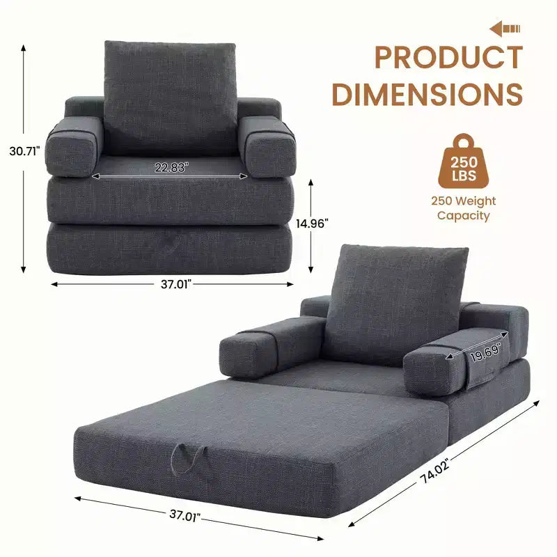 Chaise-lit convertible pliable avec accoudoirs amovibles et housse lavable
