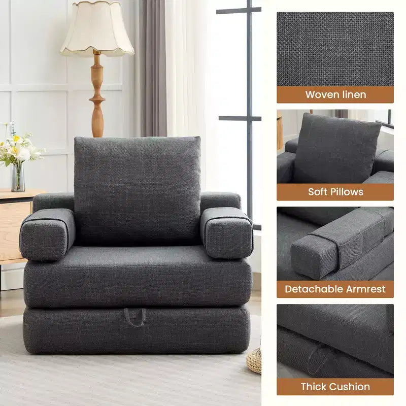 Chaise-lit convertible pliable avec accoudoirs amovibles et housse lavable