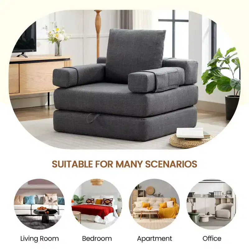 Chaise-lit convertible pliable avec accoudoirs amovibles et housse lavable