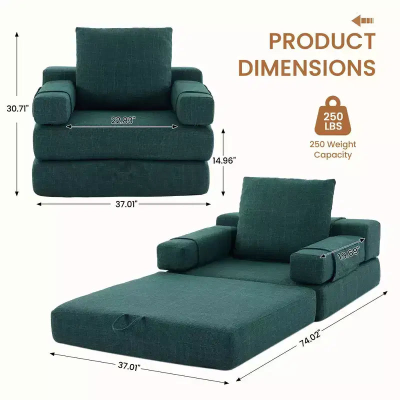 Chaise-lit convertible pliable avec accoudoirs amovibles et housse lavable