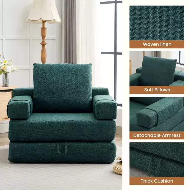 Chaise-lit convertible pliable avec accoudoirs amovibles et housse lavable