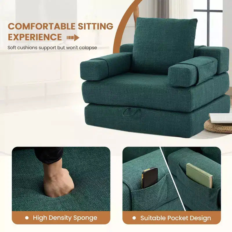 Chaise-lit convertible pliable avec accoudoirs amovibles et housse lavable
