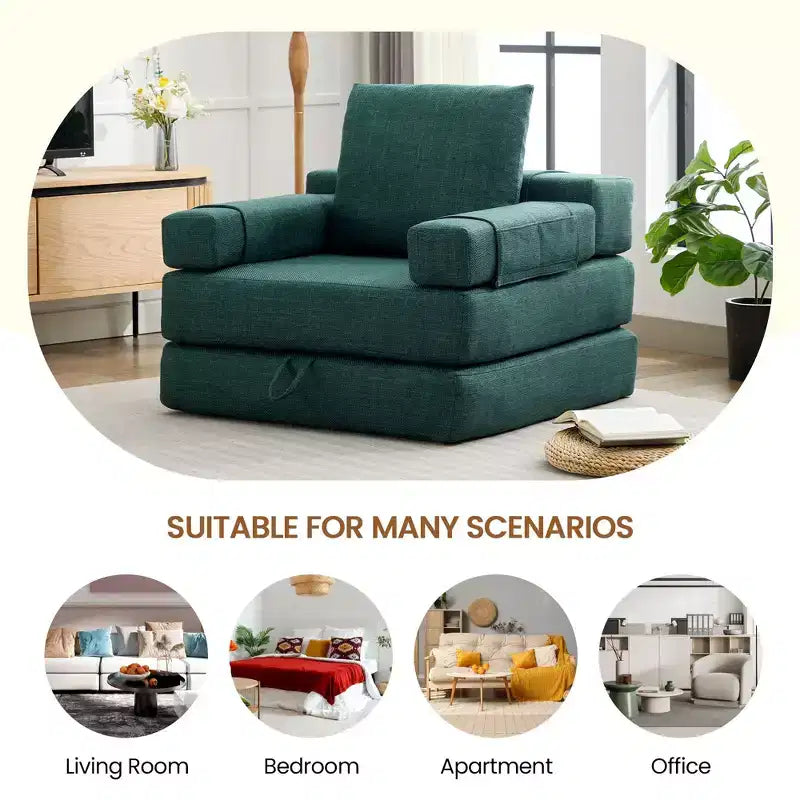 Chaise-lit convertible pliable avec accoudoirs amovibles et housse lavable