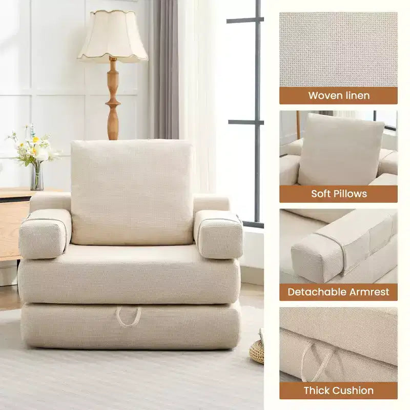 Chaise-lit convertible pliable avec accoudoirs amovibles et housse lavable