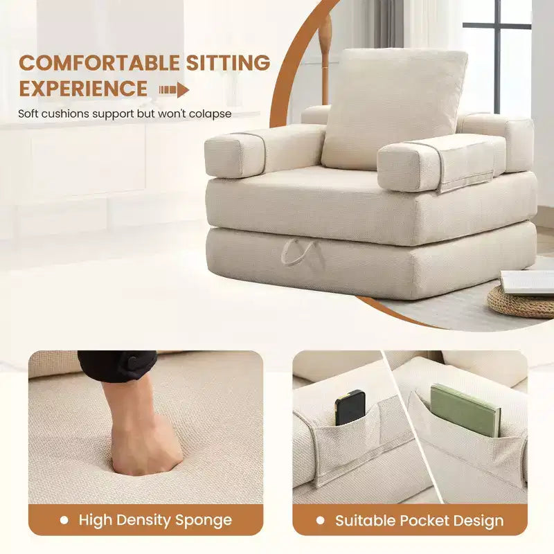Chaise-lit convertible pliable avec accoudoirs amovibles et housse lavable