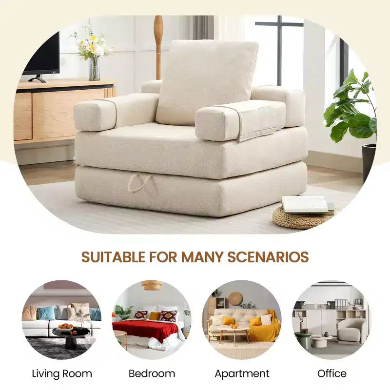 Chaise-lit convertible pliable avec accoudoirs amovibles et housse lavable