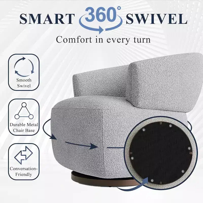 Fauteuil de club pivotant à 360°, fauteuil lounge rond entièrement assemblé, couleur ivoire