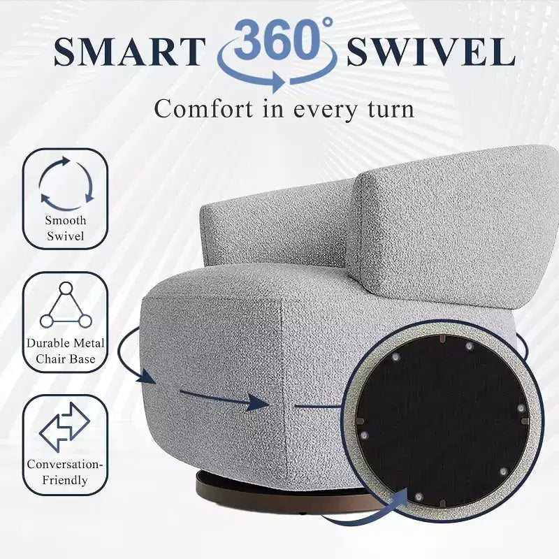 Fauteuil de club pivotant à 360°, fauteuil lounge rond entièrement assemblé, couleur ivoire