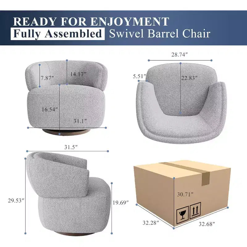 Fauteuil de club pivotant à 360°, fauteuil lounge rond entièrement assemblé, couleur ivoire