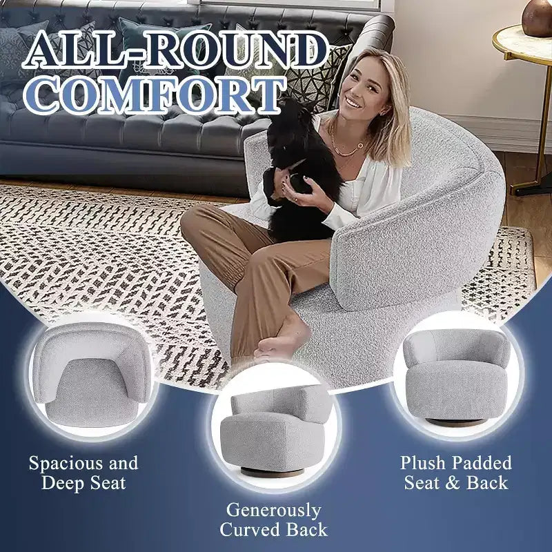 Fauteuil de club pivotant à 360°, fauteuil lounge rond entièrement assemblé, couleur ivoire