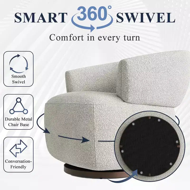 Fauteuil de club pivotant à 360°, fauteuil lounge rond entièrement assemblé, couleur ivoire