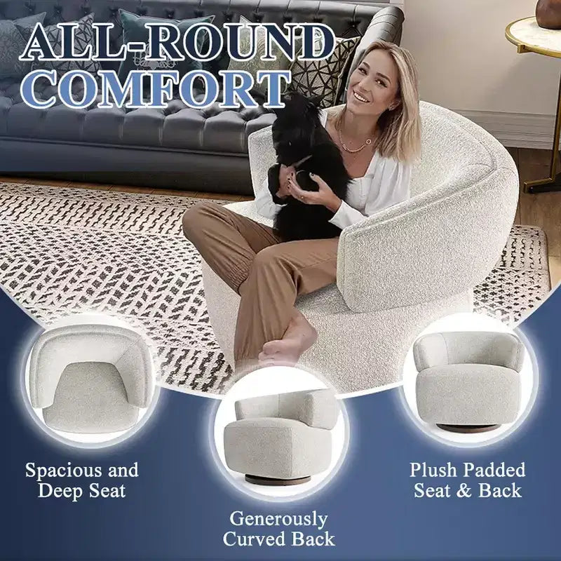 Fauteuil de club pivotant à 360°, fauteuil lounge rond entièrement assemblé, couleur ivoire