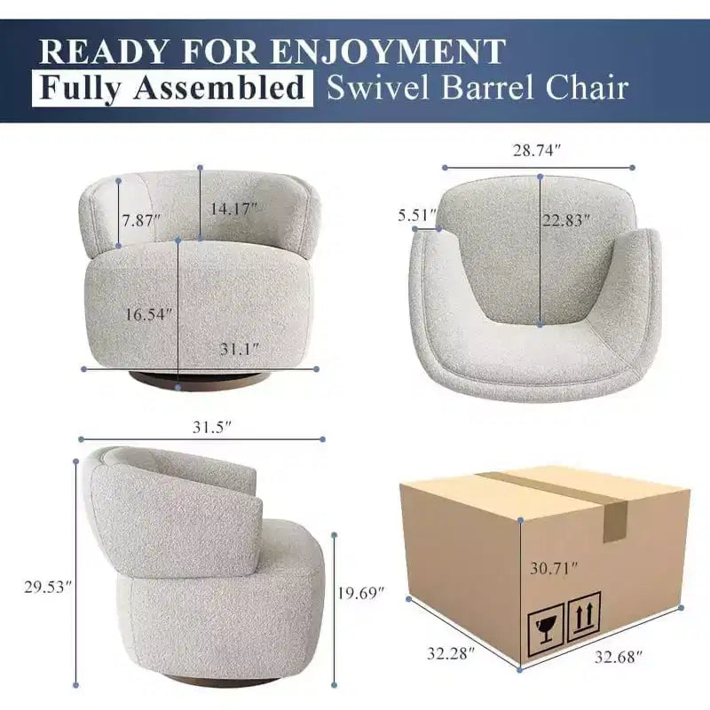 Fauteuil de club pivotant à 360°, fauteuil lounge rond entièrement assemblé, couleur ivoire