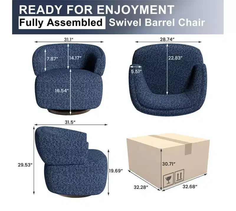 Fauteuil de club pivotant à 360°, fauteuil lounge rond entièrement assemblé, couleur ivoire