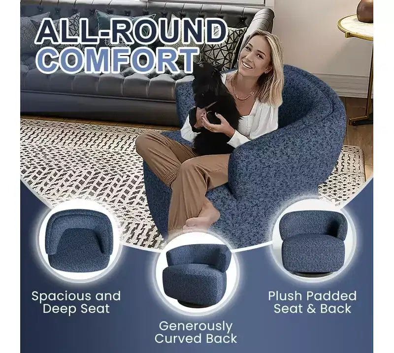 Fauteuil de club pivotant à 360°, fauteuil lounge rond entièrement assemblé, couleur ivoire