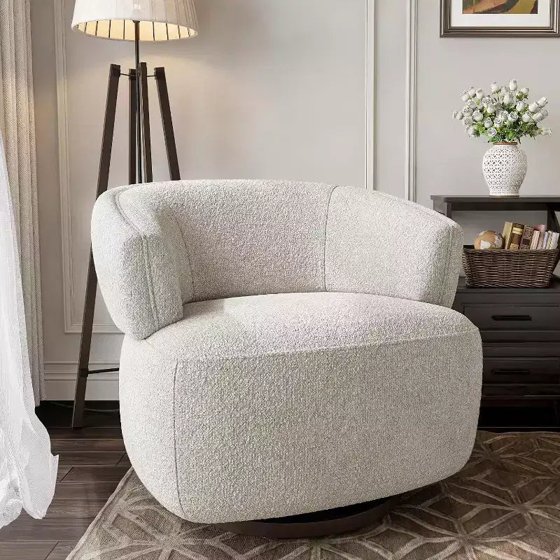 Fauteuil de club pivotant à 360°, fauteuil lounge rond entièrement assemblé, couleur ivoire