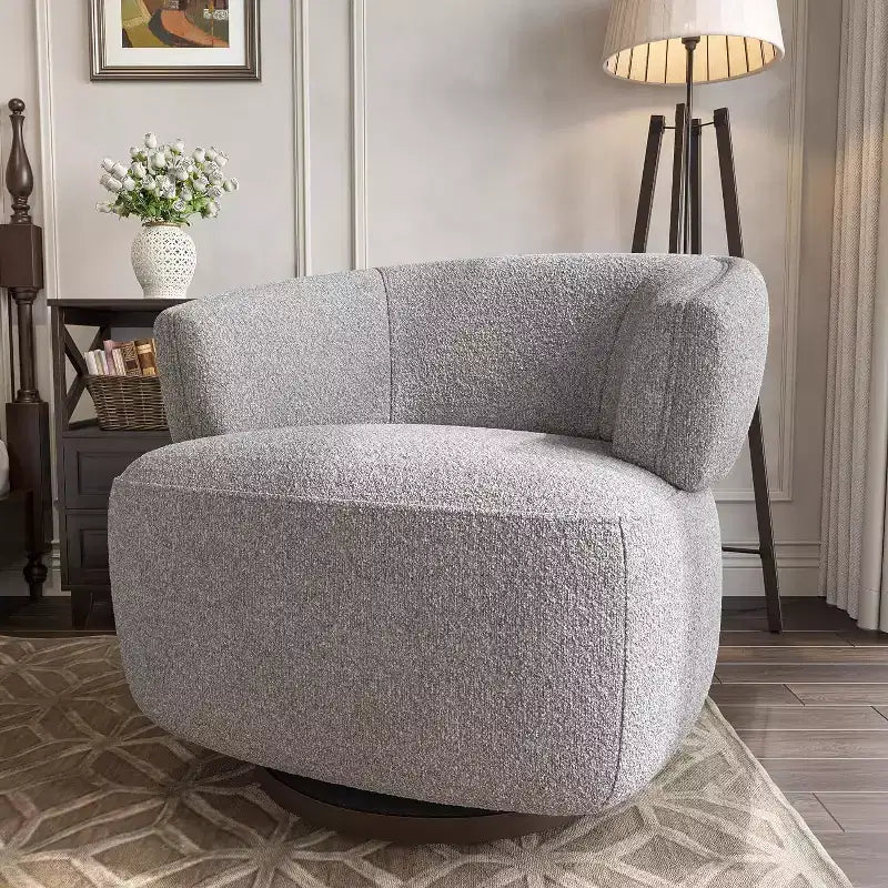 Fauteuil de club pivotant à 360°, fauteuil lounge rond entièrement assemblé, couleur ivoire