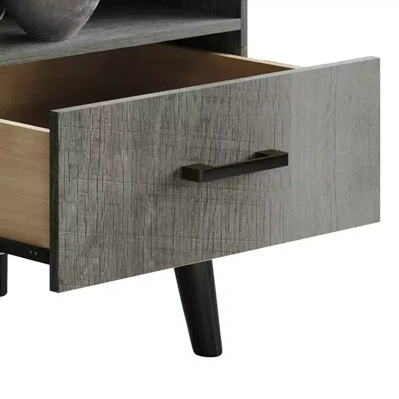 Meuble TV console de transition 60" avec 4 étagères ouvertes et 2 tiroirs, en bois composite