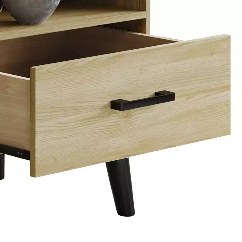 Meuble TV console de transition 60" avec 4 étagères ouvertes et 2 tiroirs, en bois composite