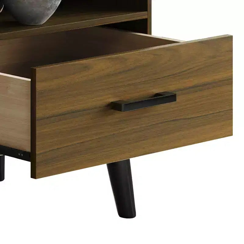 Meuble TV console de transition 60" avec 4 étagères ouvertes et 2 tiroirs, en bois composite