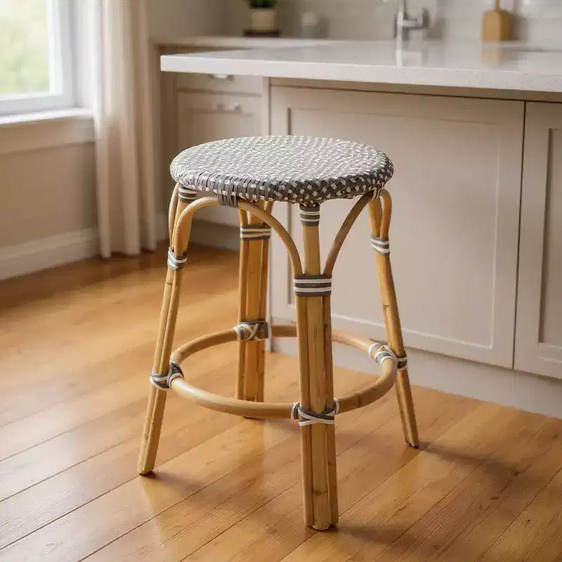 24 Chaises de bar de comptoir sans dossier en plastique gris naturel et rotin robustes
