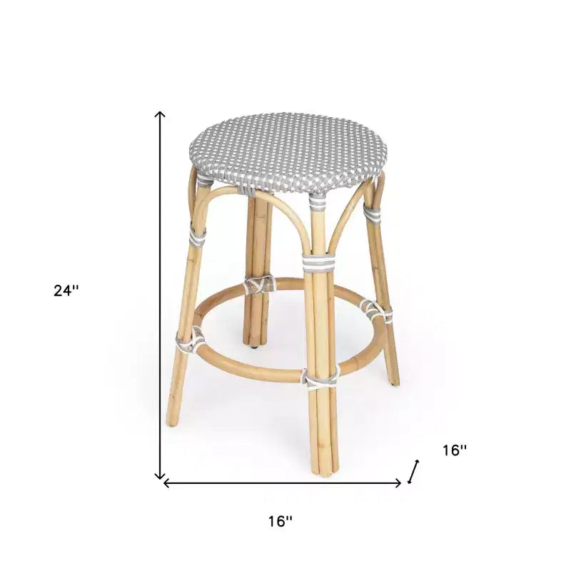 24 Chaises de bar de comptoir sans dossier en plastique gris naturel et rotin robustes