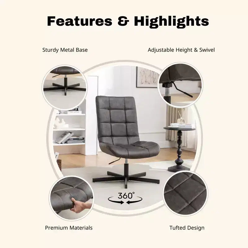 Fauteuil d'appoint pivotant capitonné en similicuir avec hauteur réglable et rotation à 360°