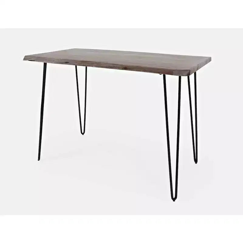 Table à manger de hauteur comptoir en acacia massif à bord vivant de 52 pouces, pieds épingles gris