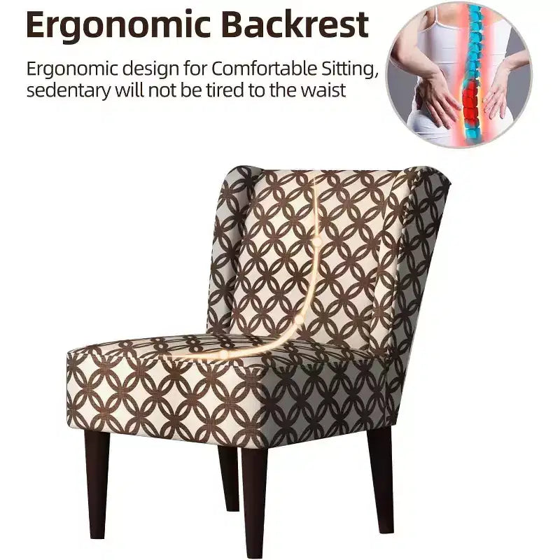 Fauteuil d'appoint en tissu à dossier haut de style scandinave, avec assise de 23 cm d'épaisseur, à carreaux marron