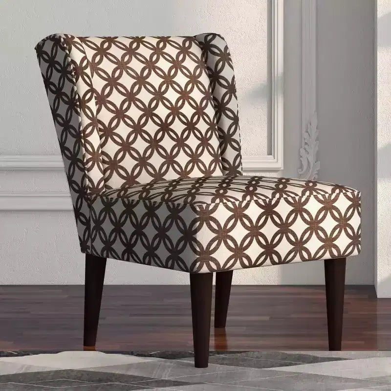 Fauteuil d'appoint en tissu à dossier haut de style scandinave, avec assise de 23 cm d'épaisseur, à carreaux marron
