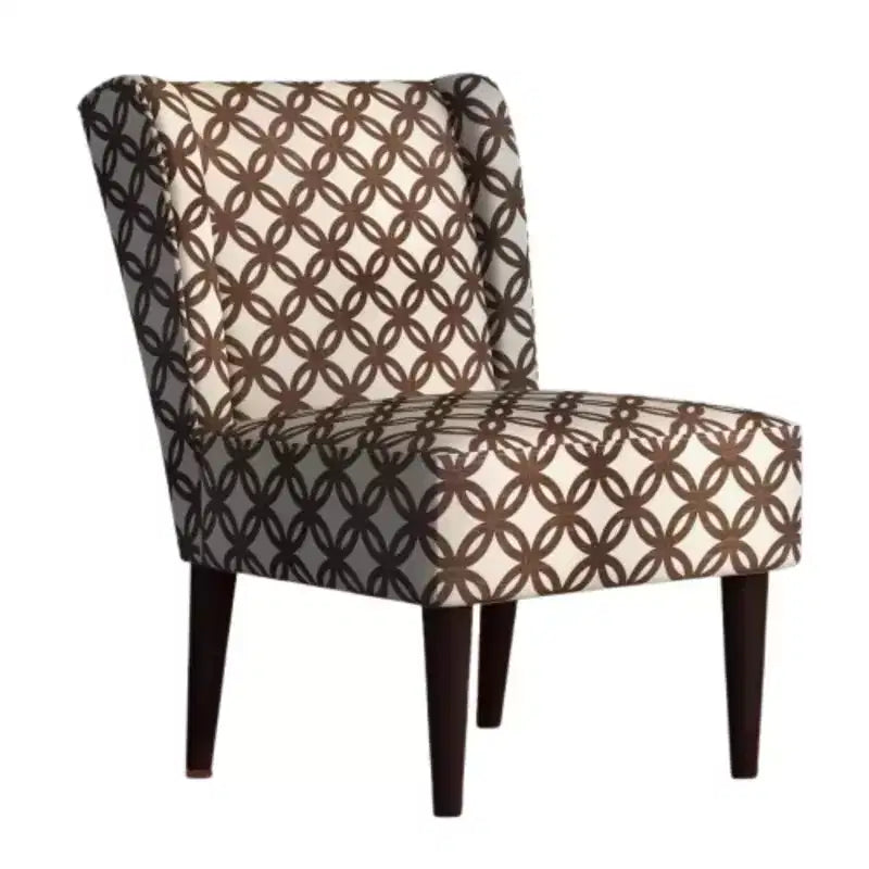 Fauteuil d'appoint en tissu à dossier haut de style scandinave, avec assise de 23 cm d'épaisseur, à carreaux marron