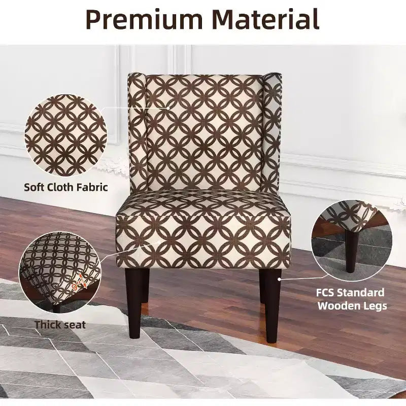 Fauteuil d'appoint en tissu à dossier haut de style scandinave, avec assise de 23 cm d'épaisseur, à carreaux marron