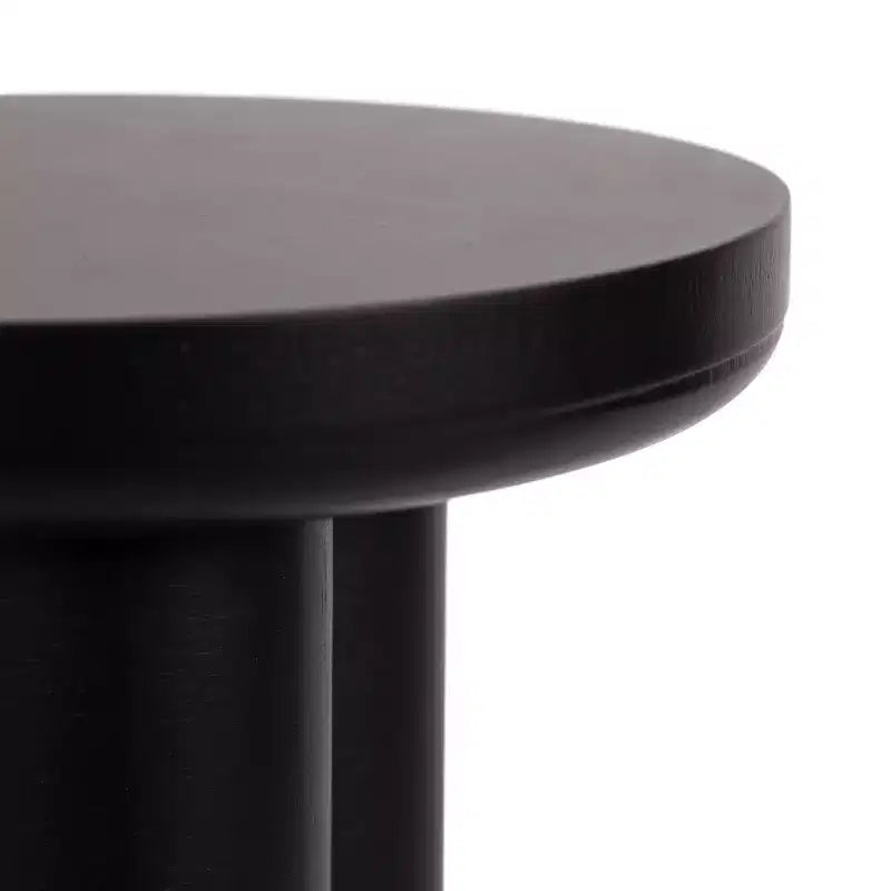 Table d'appoint ronde pour boisson avec base tripode épaisse en bois, noire, 25 x 53 cm