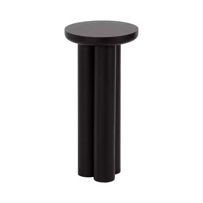 Table d'appoint ronde pour boisson avec base tripode épaisse en bois, noire, 25 x 53 cm