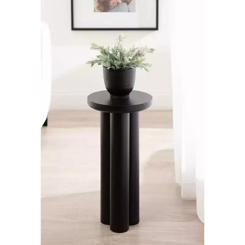 Table d'appoint ronde pour boisson avec base tripode épaisse en bois, noire, 25 x 53 cm