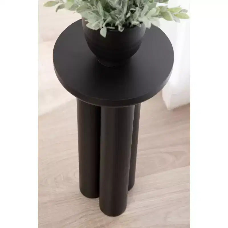 Table d'appoint ronde pour boisson avec base tripode épaisse en bois, noire, 25 x 53 cm