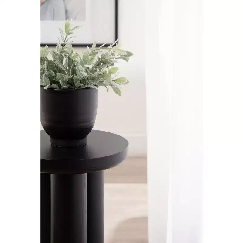 Table d'appoint ronde pour boisson avec base tripode épaisse en bois, noire, 25 x 53 cm