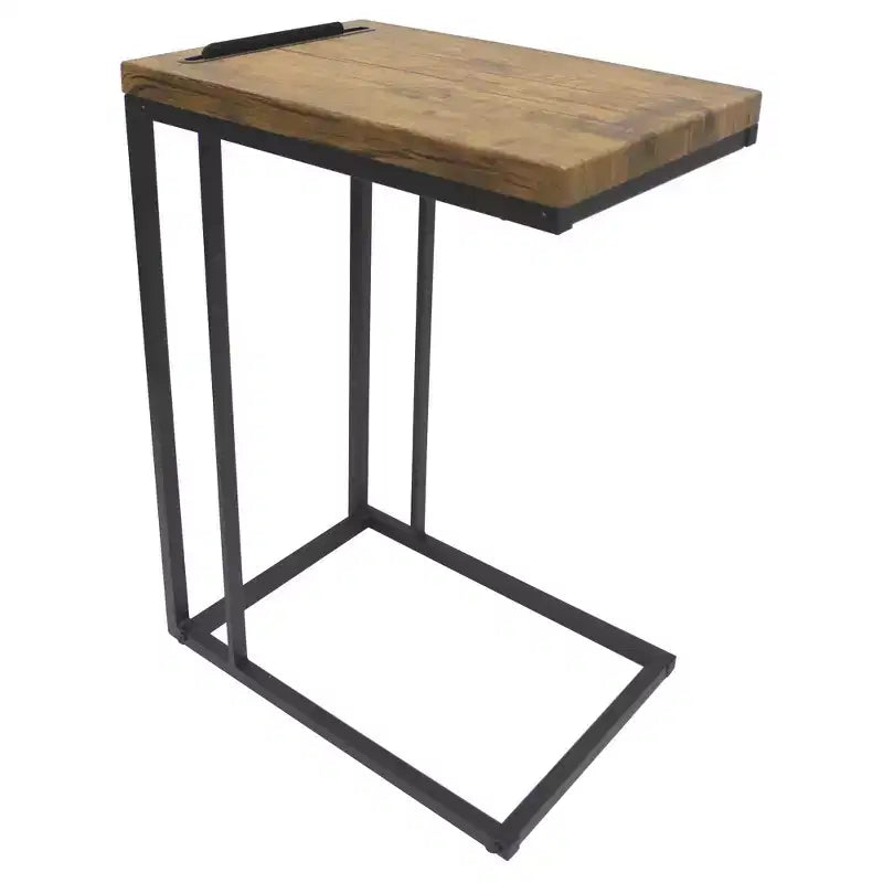 Table d'appoint en forme de C pour canapé, avec plateau couleur café et structure en métal noir