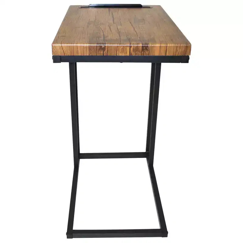 Table d'appoint en forme de C pour canapé, avec plateau couleur café et structure en métal noir