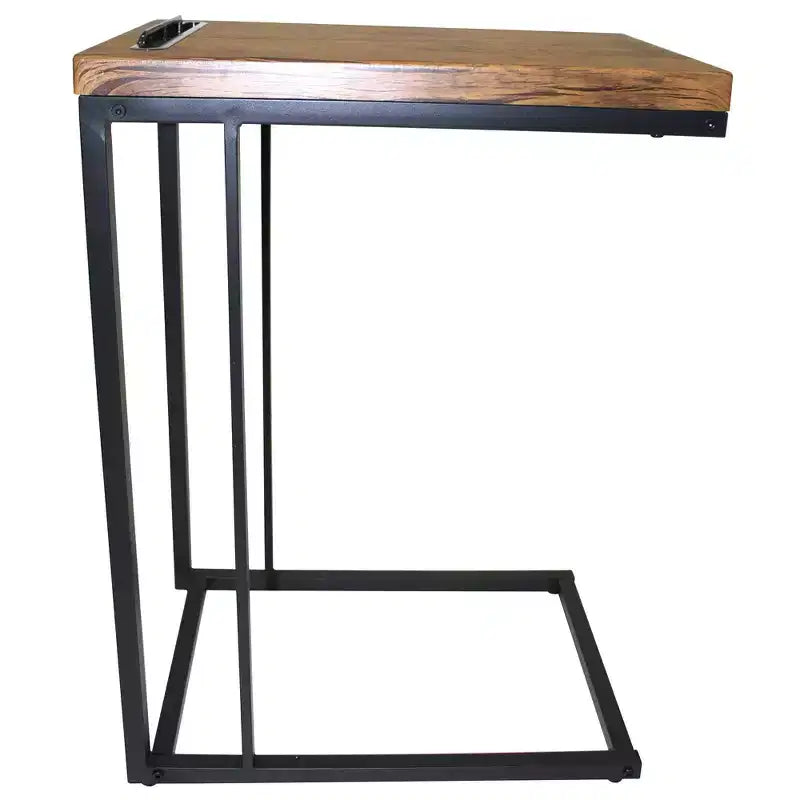 Table d'appoint en forme de C pour canapé, avec plateau couleur café et structure en métal noir